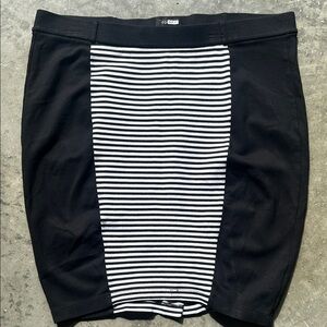Black Pencil Skirt with Black & White Stripe Panel
